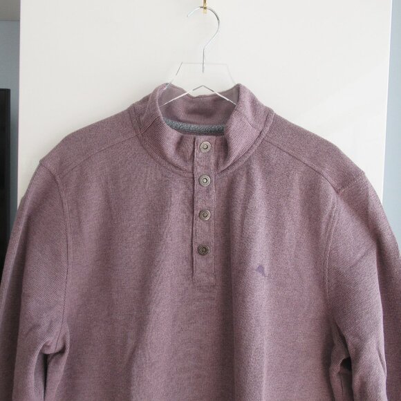 New Tommy Bahama Sweater Mens XXL Flip Coast Snap Mock Pullover Rum Berry NWT - Picture 2 of 12